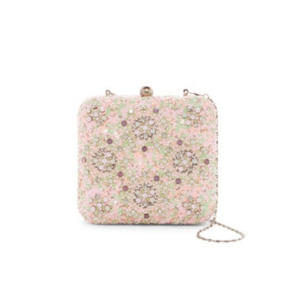 G-Lish Beaded & sequined squared hard case clutch